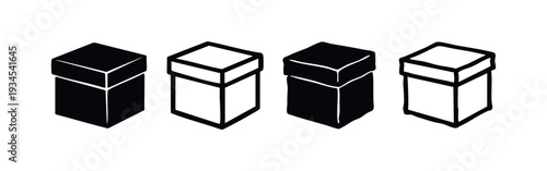 Collection of Square and Rectangular Box Icons with Lids in Perspective, Vector