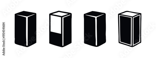 Set of 3D-style vertical cuboid shapes, including solid, outlined, and battery level indicator designs.
