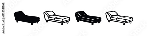 Set of Chaise Lounge Sofa Icons with Solid and Outline Styles