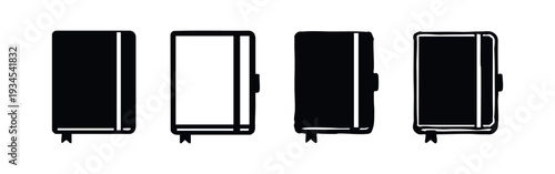 Vertical Notebook and Journal Icons with Bookmarks in Solid and Outline Styles