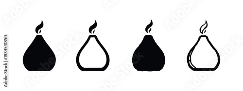 Set of minimalist black vector icons depicting a candle or essential oil diffuser with a flame or vapor.