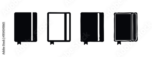 Minimalist Notebook and Journal Icons with Bookmarks