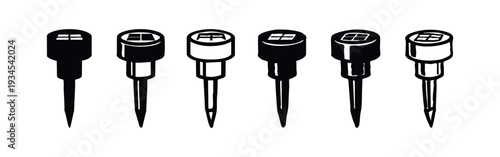 Survey Ground Marker Pins Icons Set for Property Boundary and Land Measurement