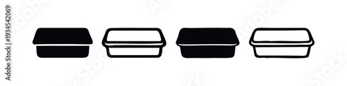 Set of rectangular takeaway food packaging icons, ideal for fast food and delivery concepts