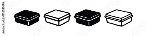 Square takeaway food boxes in isometric view, a collection of packaging icons