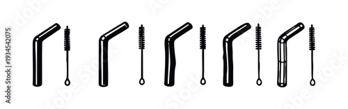 Collection of eco-friendly reusable straws with brushes for sustainable beverage consumption