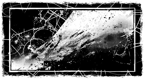 Grunge frame with abstract distressed texture and chaotic lines overlay, monochrome. featuring black and white, border,