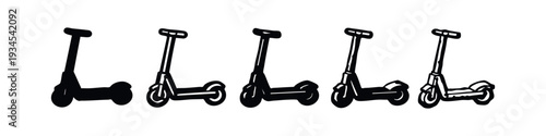 Doodle style collection of kick scooters, representing sustainable urban mobility