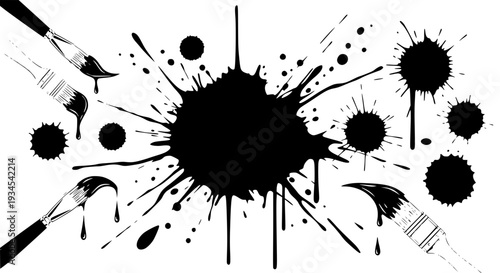 Splatter paint with brush strokes and ink blots in abstract design featuring art, artistic, creative with dynamic and