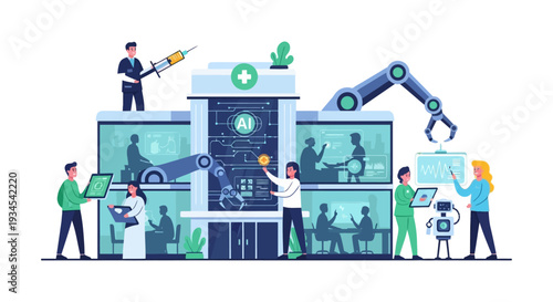 AI & Robotics in Healthcare: Modern Hospital Ecosystem with Doctors, Scientists, and Advanced Medical Technology for Digital Health Transformation