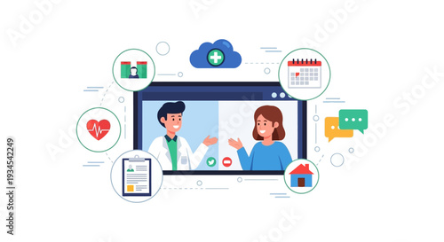 Doctor-Patient Video Call for Online Consultation, Telemedicine Healthcare Service Concept