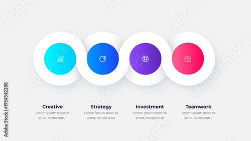4 Step Circle Process Infographic Radial Layout with Four Gradient Round Segments in Horizontal Alignment
