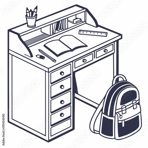 A cluttered desk with a computer, printer, and various office supplies.