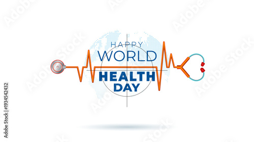 Concept for World health day, medical health care advertising and promotional banner, theme design. Health care target with stethoscope and World globe vector illustration.