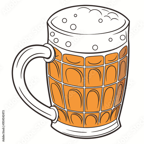 A frothy mug of beer with a handle, filled to the brim with bubbles.