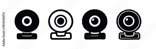 Webcam Icon Set. Collection of Web Camera Video Call and Streaming Device Symbols.