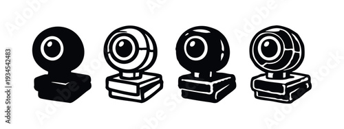 Angled Webcam Icon Collection. Set of Web Camera Symbols for Video Communication and Live Streaming.
