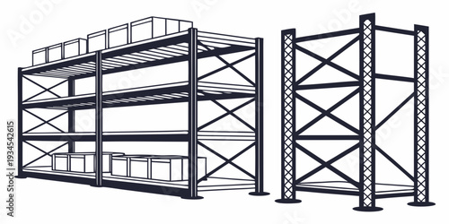 Heavy duty industrial storage racks with multiple shelves and sturdy frames