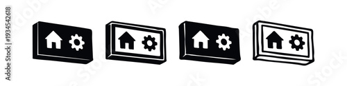 3D isometric icons for smart home controls, settings, and automation technology solutions.