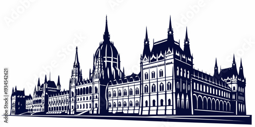 A grand and intricate castle with multiple towers and spires set against a clear sky