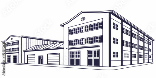 Large industrial buildings with multiple units and large garage doors
