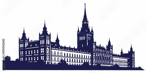 A grand and imposing castle with multiple towers and spires