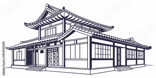 Traditional japanese house with intricate wooden architecture and sliding doors