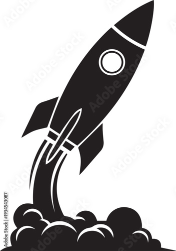 Rocket ship launching into space with flames and smoke