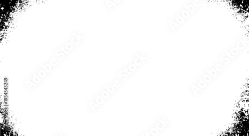 Frame grunge border with black splattered texture and white space inside featuring grungy, messy, dirty with rough and