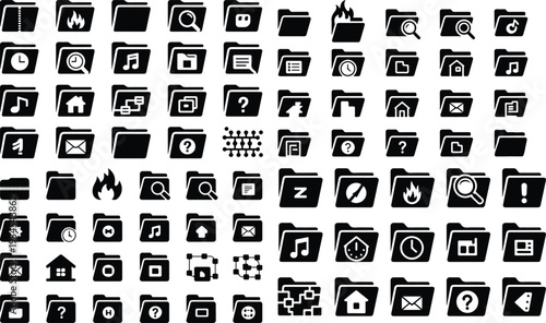 Folder Collection Silhouette Icon Set File Folder Typography Silhouette Icon Pack