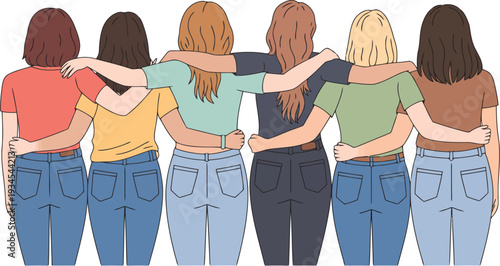 A group of women standing together with their arms around each other