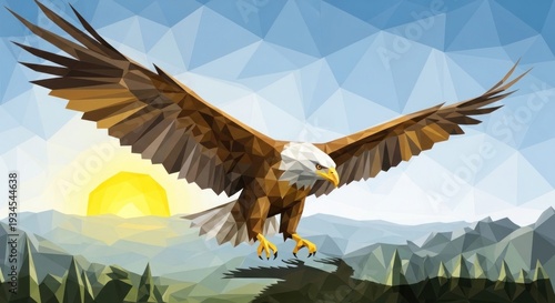 Wallpaper Mural Majestic bald eagle soars with wide wings over low mountains. Torontodigital.ca