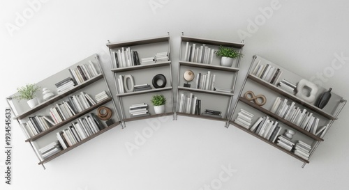 Wallpaper Mural Four curved modern bookshelves display minimalist decor against a white. Torontodigital.ca