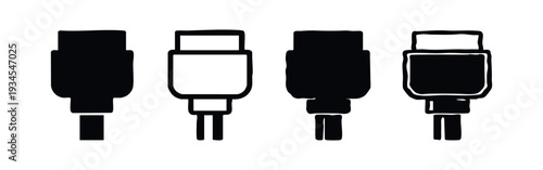 USB Type-A Connector Icon Set with Four Different Stylizations, Flat Design