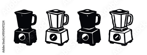 Isometric Blender Icons Set, Kitchen Appliance Black and White Illustrations, Food Mixer Vector Art