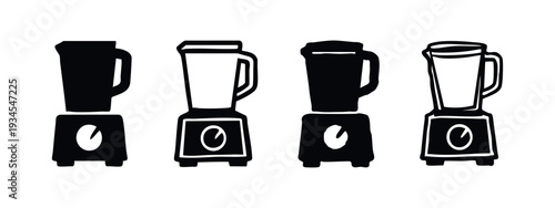 Set of Blender Icons Front View, Black and White Kitchen Mixer Illustrations, Smoothie Machine Vector Collection