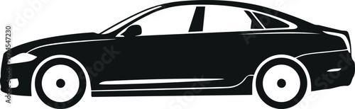 Black Sedan Car Silhouette Side View Vector Icon for Automotive Branding and Transportation Design