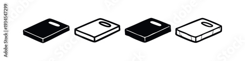 Isometric Horizontal Chopping Board Icons Set in Various Styles - Kitchen Tool Vector