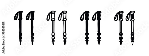 Hiking and Trekking Poles Icon Set for Outdoor Sports and Adventure