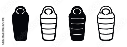 Simple Black Sleeping Bag Icons Set on White Background