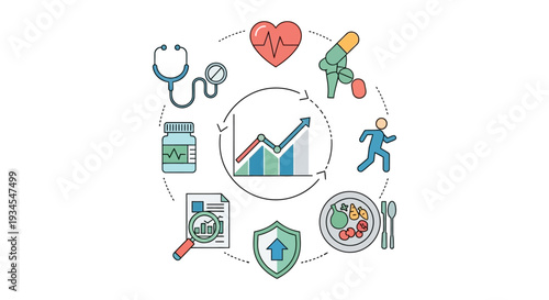 Holistic Health & Wellness Management Cycle with Data-Driven Improvement Icons