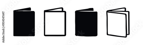 Set of Minimalist Book and Folio Icons in Black and White