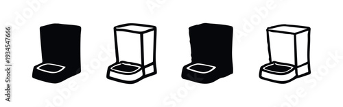 Set of Automatic Pet Food and Candy Dispenser Vector Icons in Black and Outline Styles