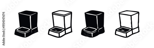 Vector Icons Collection of Automatic Pet Food and Candy Dispenser in Solid and Line Art