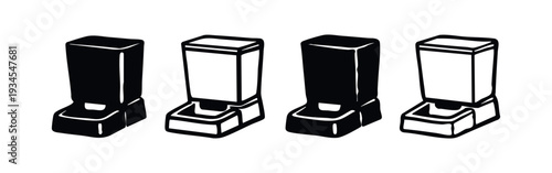 Graphic Illustrations of Automatic Dispenser Devices in Black and White Vector Format