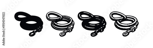 Detailed coiled rope and chain vector icons. Industrial and marine element collection on white background.