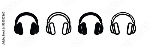 Over-ear headphones vector icons set. Audio listening device silhouettes for music and sound.