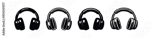 Stylized over-ear headphones vector icons. Bold outline audio devices for music and sound enjoyment.