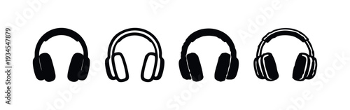 Minimalist over-ear headphones vector icon collection. Audio and music devices with clean lines.