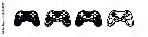 Set of hand-drawn game controller icons. Video game gamepad symbols in various doodle styles.